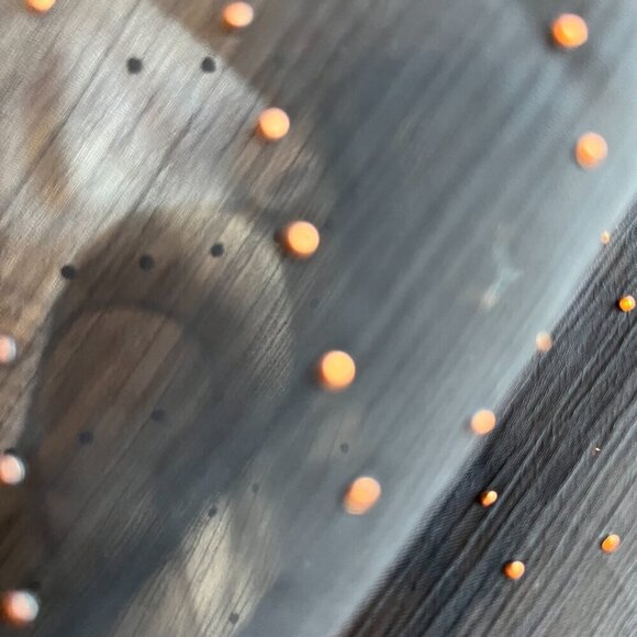 ELLE Blouse Dot Details Sheer Sleeves Scoop Neckline Tie Hem Black & Bronze L - Picture 7 of 14